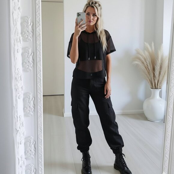Love & Legend Black Mesh Hoodie Top - Picture 1 of 9